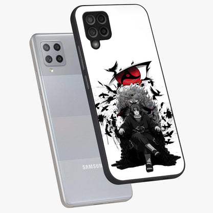 Uchiha Shadow Throne Glass Case displayed in angled mockup highlighting glowing aquatic design with celestial aesthetic.