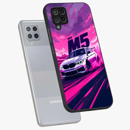 Velocity Drift Pulse Glass Case displayed in angled mockup highlighting dynamic drift design with sporty automotive aesthetic.
