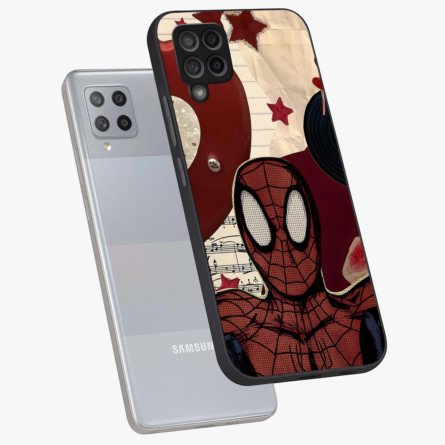 Web Warrior Vibes Glass Case displayed in angled mockup highlighting dynamic web design with comic style aesthetic.