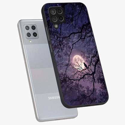 Whispering Moon Silence Glass Case displayed in angled mockup highlighting calm lunar design with dreamy night aesthetic.