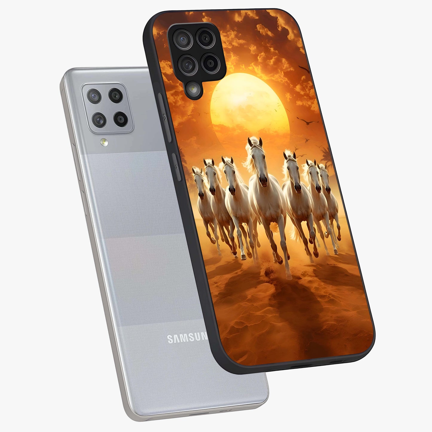 Wild Sunset Majesty Glass Case displayed in angled mockup highlighting vibrant sunset sky design with scenic aesthetic.
