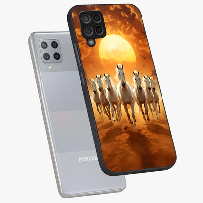 Wild Sunset Majesty Glass Case displayed in angled mockup highlighting vibrant sunset sky design with scenic aesthetic.