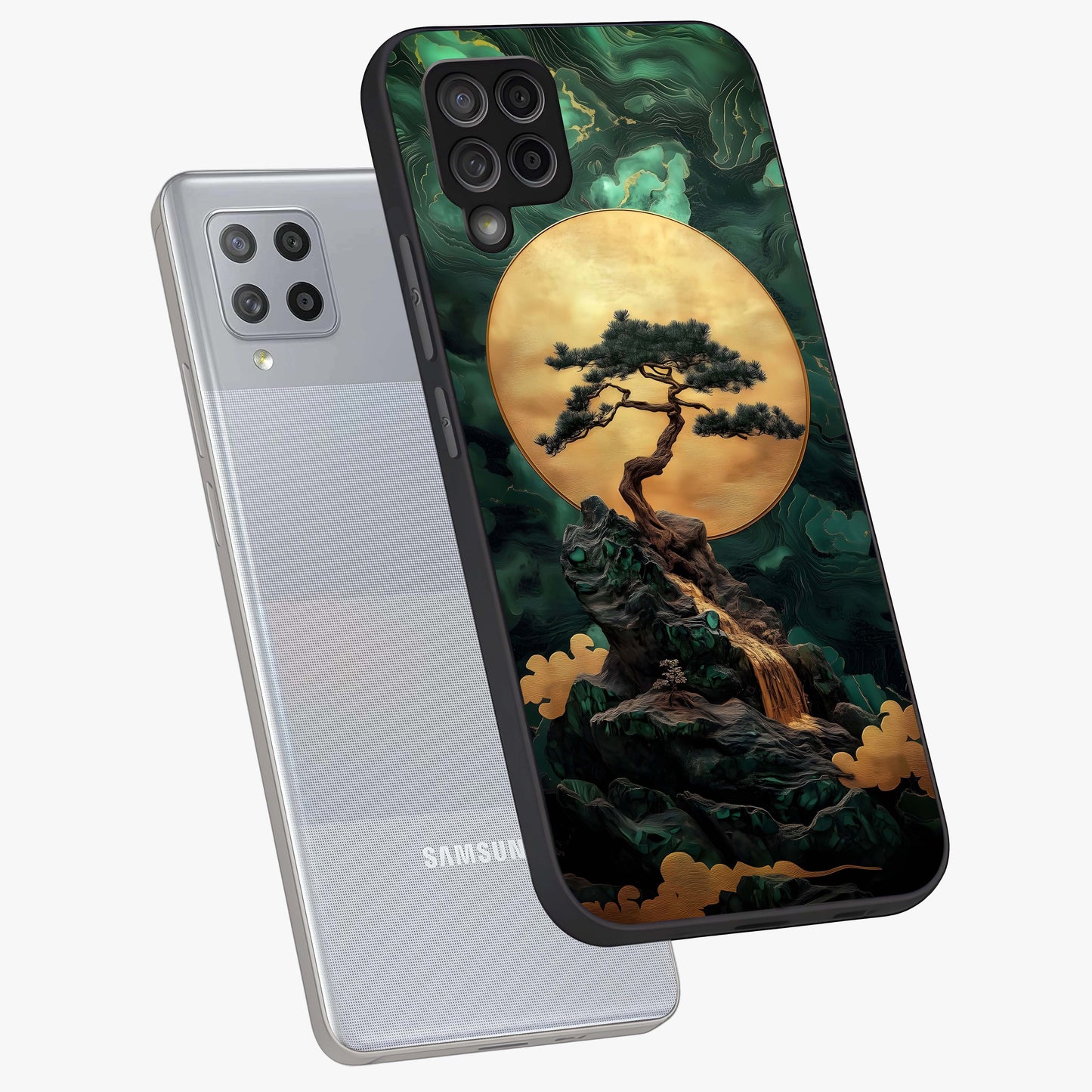 Zen Moon Rise Glass Case displayed in angled mockup highlighting peaceful lunar design with zen aesthetic style.