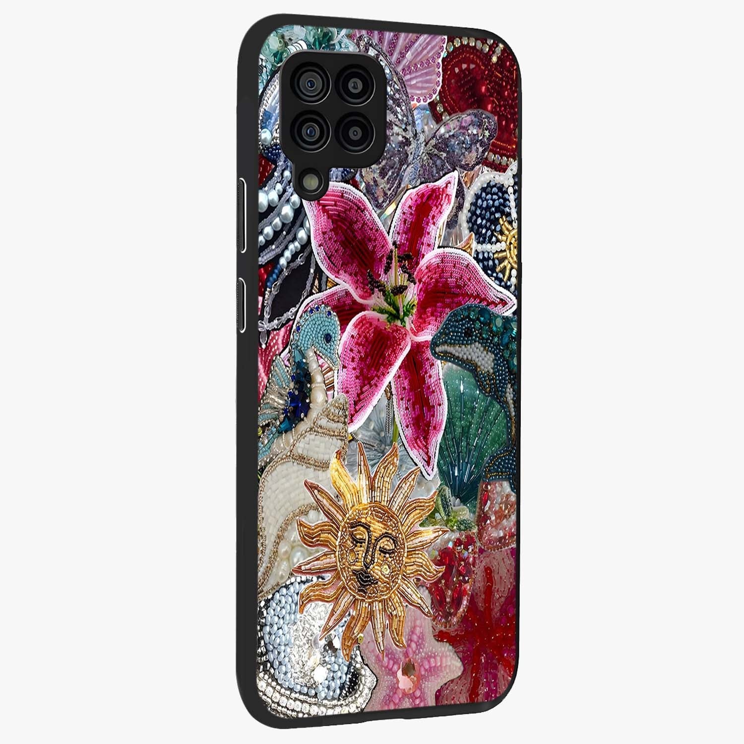 Beaded Garden Fantasy Glass Case upright view showcasing whimsical garden aesthetic with artistic bead details.