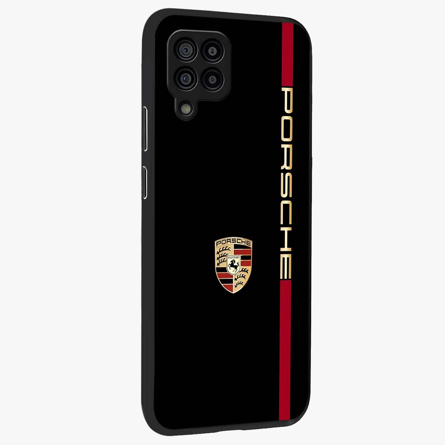Black Minimal Porsche Glass Case upright view showcasing stylish automotive artwork with bold minimal theme.