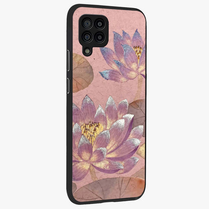 Blossom Mist Lotus Glass Case upright view showcasing graceful lotus flower design with peaceful botanical style.