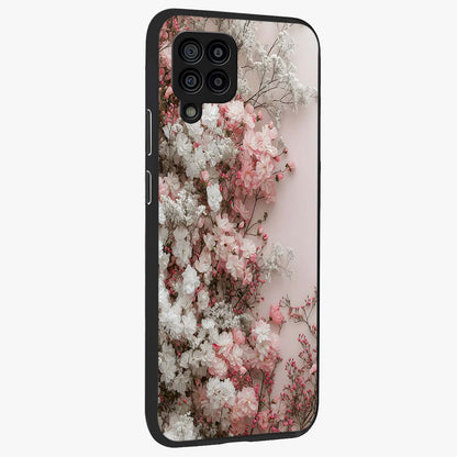 Blush Blossom Cloud Glass Case upright view showcasing calm floral cloud artwork with gentle dreamy theme.