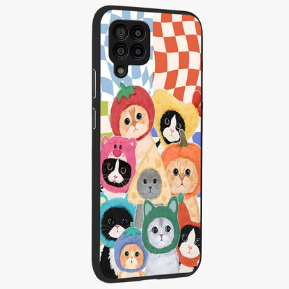 Cats in Fruits Glass Case upright view showcasing charming cat artwork with fun fruity theme.