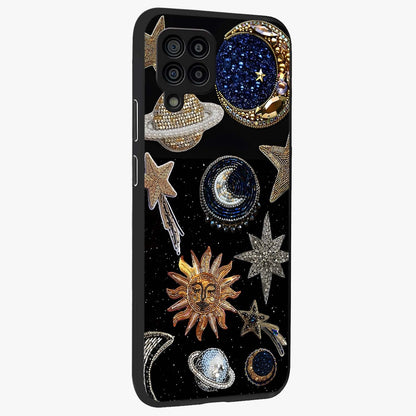Celestial Gem Constellations Glass Case upright view showcasing cosmic constellation artwork with celestial aesthetic style.