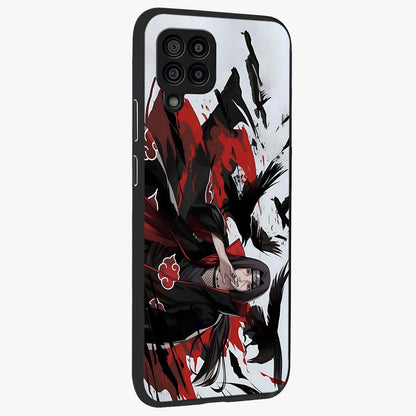 Crimson Crow Illusion Glass Case upright view showcasing striking crow illusion artwork with intense crimson theme.