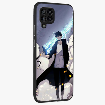 Dark Lightning Anime Warrior Glass Case upright view showcasing dramatic warrior artwork with dark lightning aesthetic.