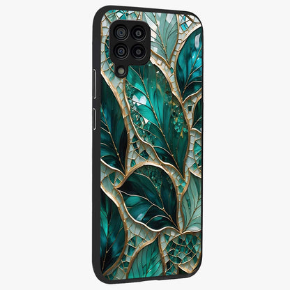 Emerald Leaf Glass Glass Case upright view showcasing fresh green leaf artwork with calming nature inspired style.