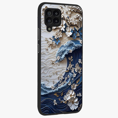 Floral Wave Origami Glass Case upright view showcasing creative floral origami artwork with artistic decorative theme.