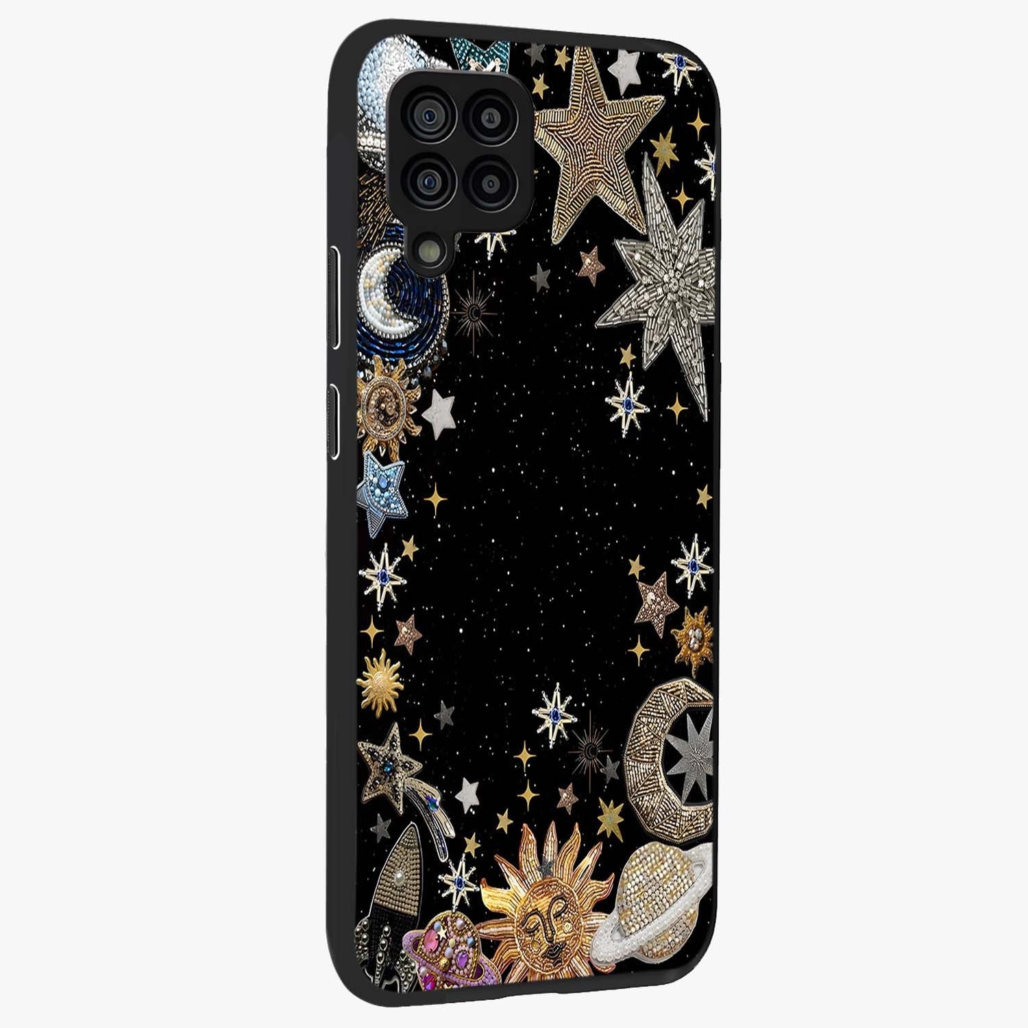 Galactic Jewel Stars Glass Case upright view showcasing glittering star jewel artwork with vibrant galaxy theme.
