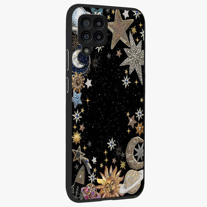 Galactic Jewel Stars Glass Case upright view showcasing glittering star jewel artwork with vibrant galaxy theme.