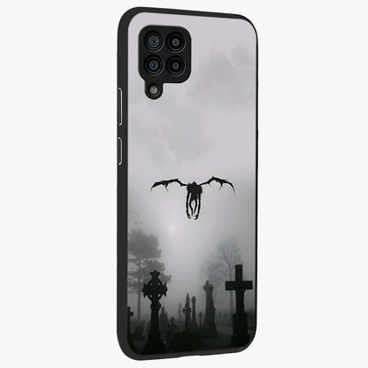 Graveyard Shadow Descent Glass Case upright view showcasing haunting graveyard artwork with dramatic dark theme.