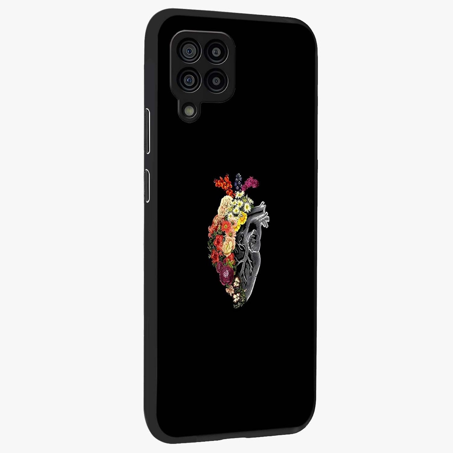 Heart With Flowers Glass Case upright view showcasing decorative heart and floral artwork with sweet romantic theme.