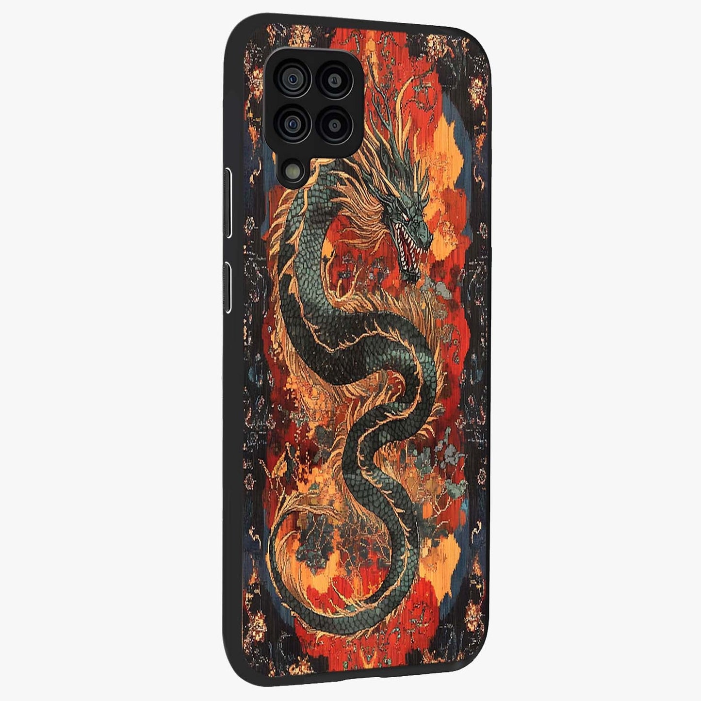 Inferno Dragon Soul Glass Case upright view showcasing intense dragon artwork with fantasy fire theme.