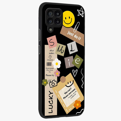 Lucky Aesthetic Collage Glass Case upright view showcasing vibrant collage artwork with youthful aesthetic theme.