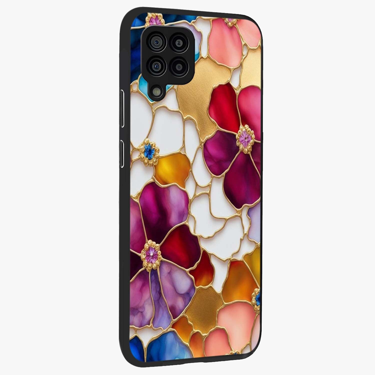 Marble Flower Pattern Glass Case upright view showcasing decorative marble flower artwork with refined style.