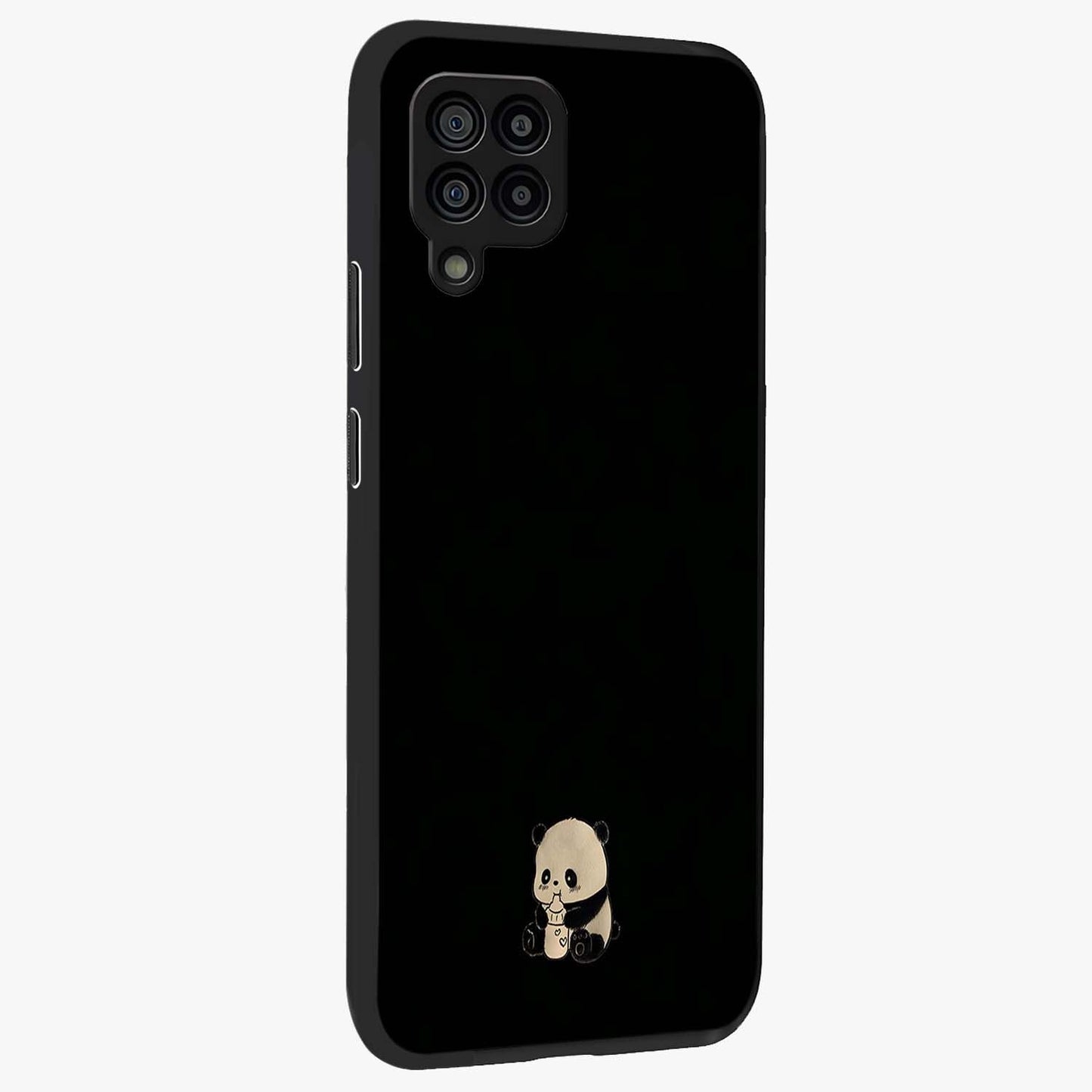 Midnight Panda Love Glass Case upright view showcasing charming panda artwork with playful romantic theme.