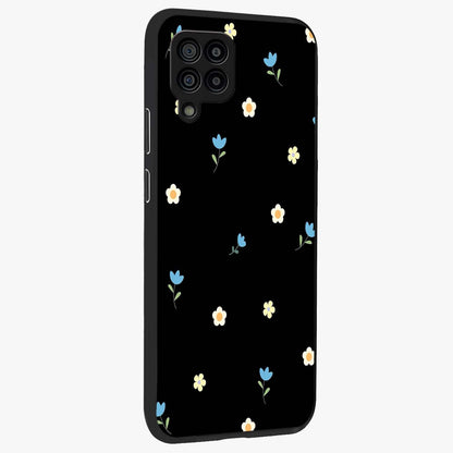Minimal Petal Whispers Glass Case upright view showcasing elegant floral artwork with modern minimalist style.