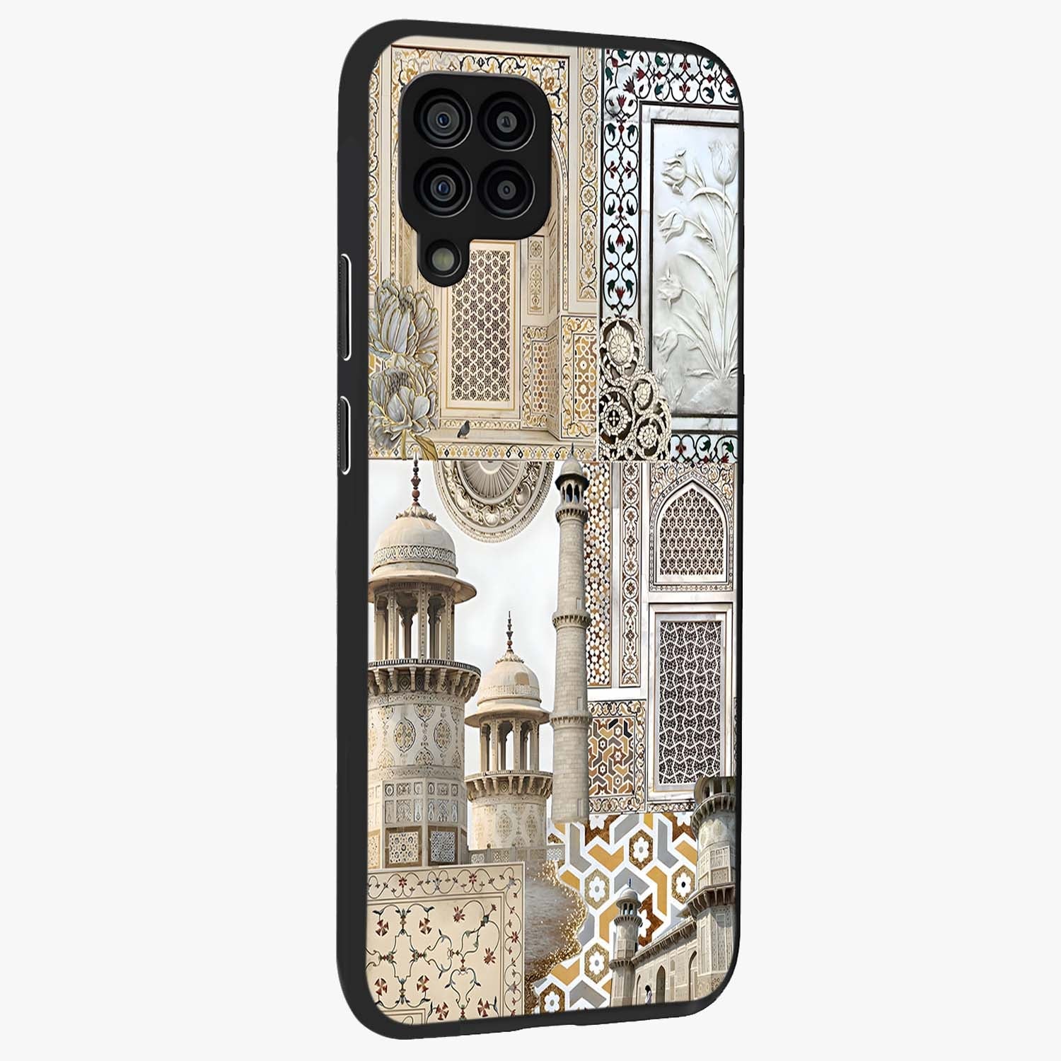 Mughal Marble Legacy Glass Case upright view showcasing ornate Mughal design with luxurious traditional theme.