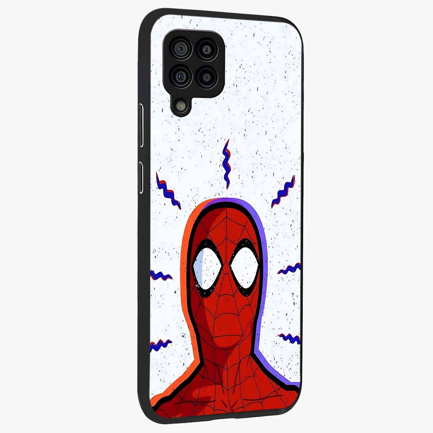 Omg Spiderman Glass Case upright view showcasing energetic superhero artwork with vibrant comic theme.