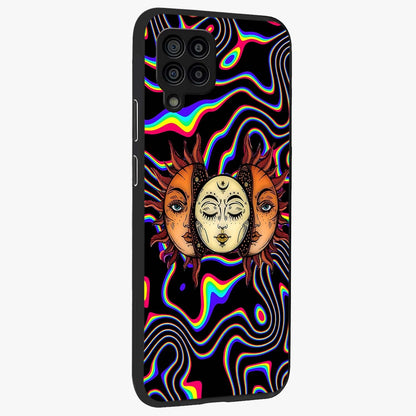 Psychedelic Sun Glass Case upright view showcasing trippy sun artwork with bold psychedelic theme.