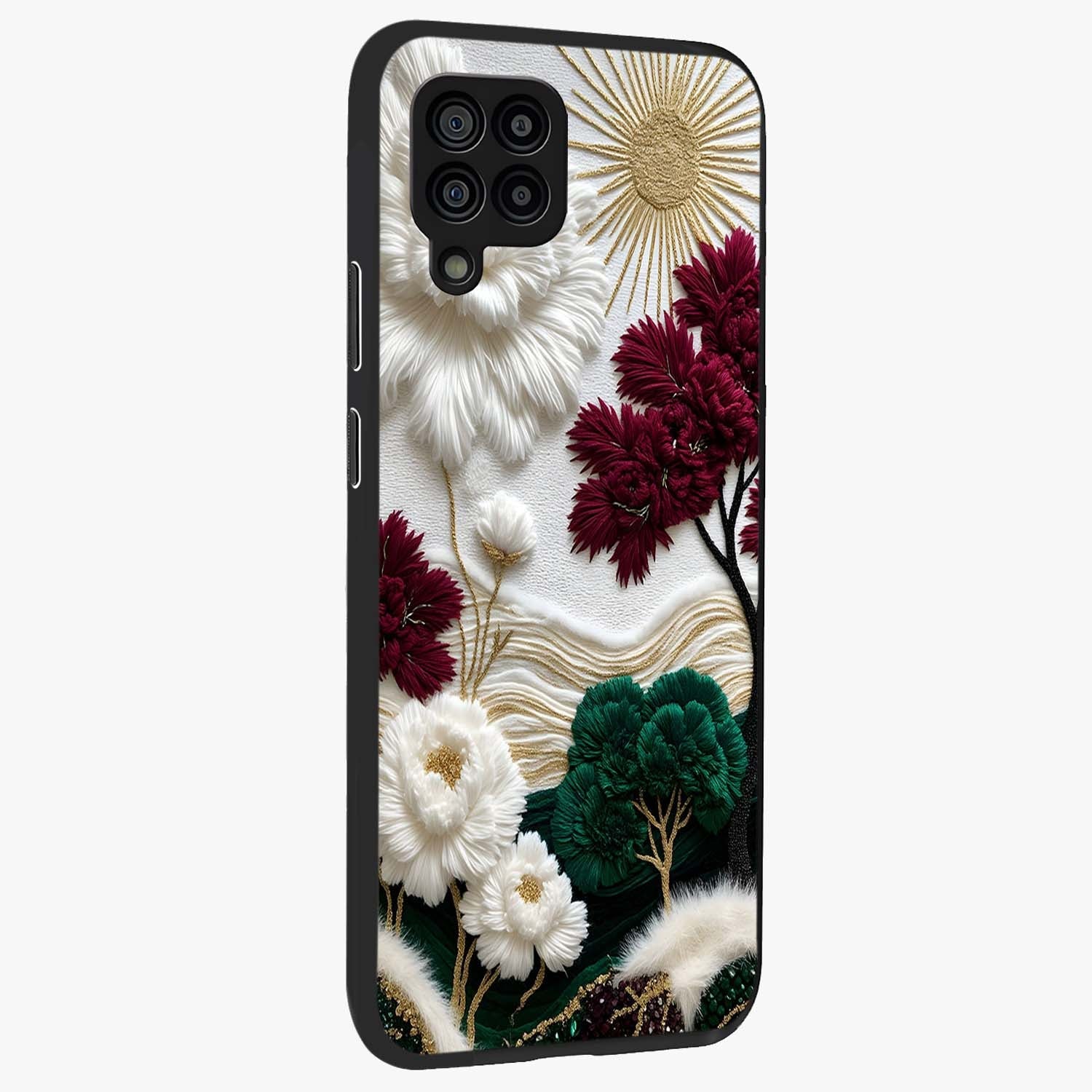 Radiant Bloom Elegance Glass Case upright view showcasing decorative flower artwork with refined botanical theme.