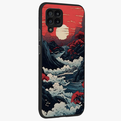 Red Sunset Scenery Glass Case upright view showcasing dramatic sunset scenery artwork with warm nature theme.