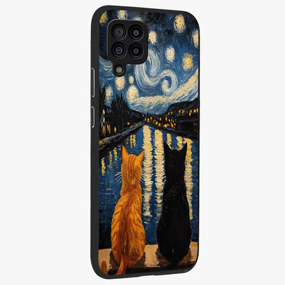 Starry River Cats Glass Case upright view showcasing adorable cat artwork with magical river and stars theme.