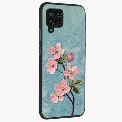 Threaded Blossom Breeze Glass Case upright view showcasing graceful flower artwork with calm botanical theme.