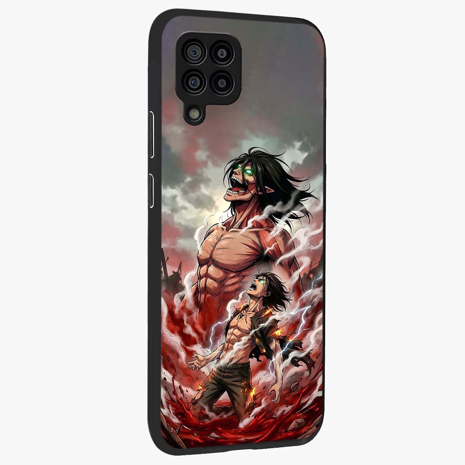 Titan Awakening Fury Glass Case upright view showcasing intense titan artwork with epic fantasy theme.