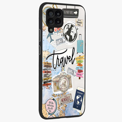 Wanderlust Journal Glass Case upright view showcasing wanderlust inspired artwork with creative exploration theme.