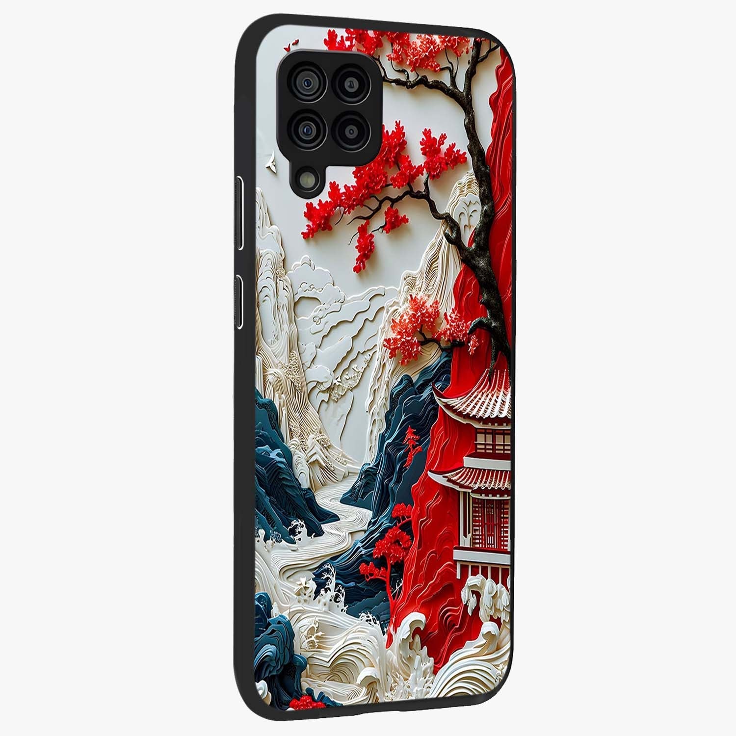 Whispers Of Sakura Waves Glass Case upright view showcasing delicate cherry blossom artwork with elegant nature theme.