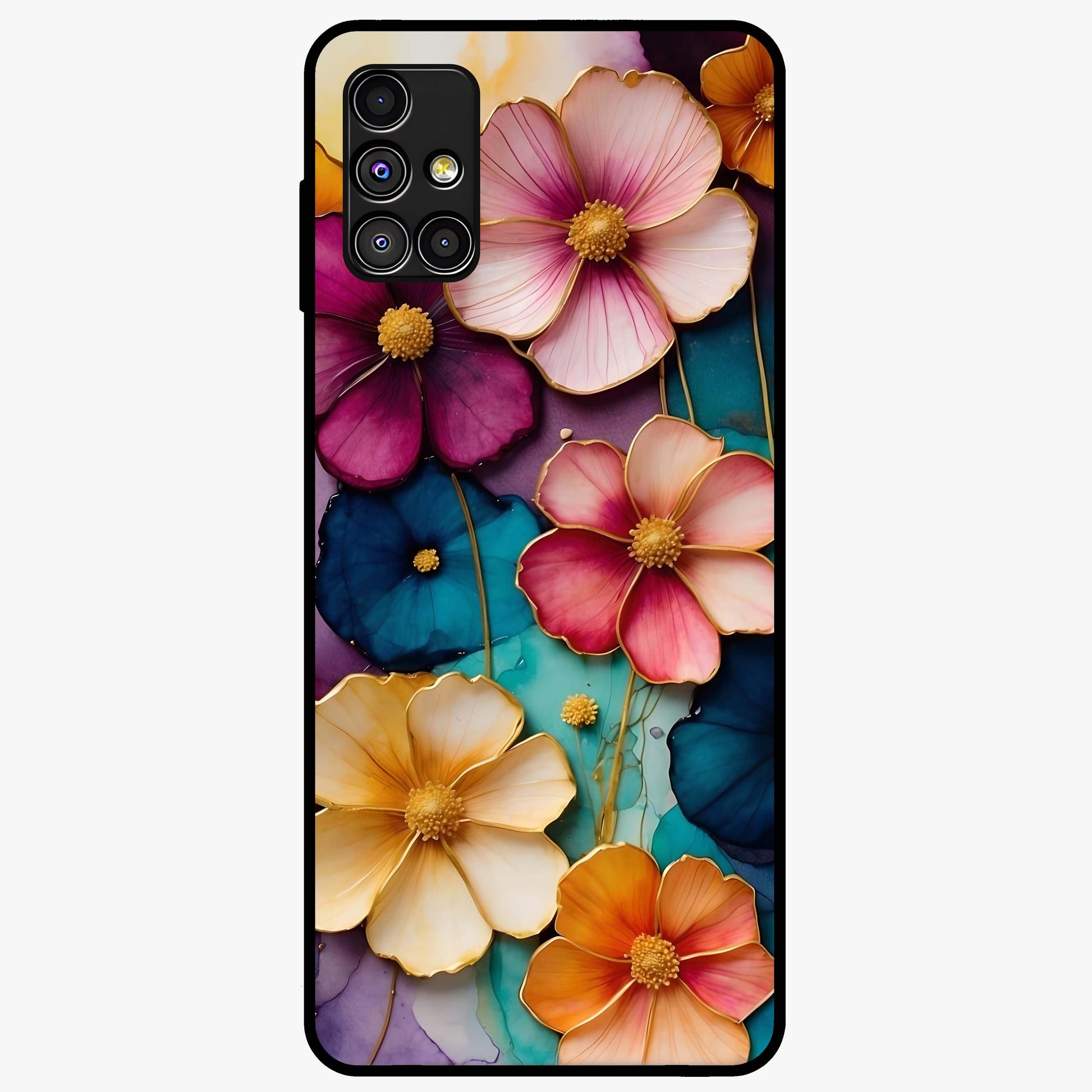 Artlyn Grace Flower Pattern Glass Case showing flat back view with elegant floral pattern artwork and glossy glass finish.