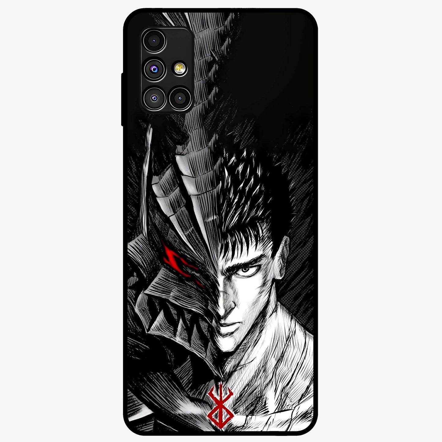 Berserker Blood Oath Glass Case showing flat back view with fierce warrior inspired artwork and glossy glass finish.
