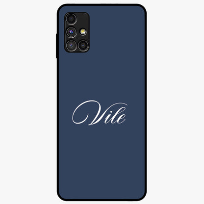 Blue Background Personalized Custom Name Glass Case showing flat back view with minimal blue background and custom name design.