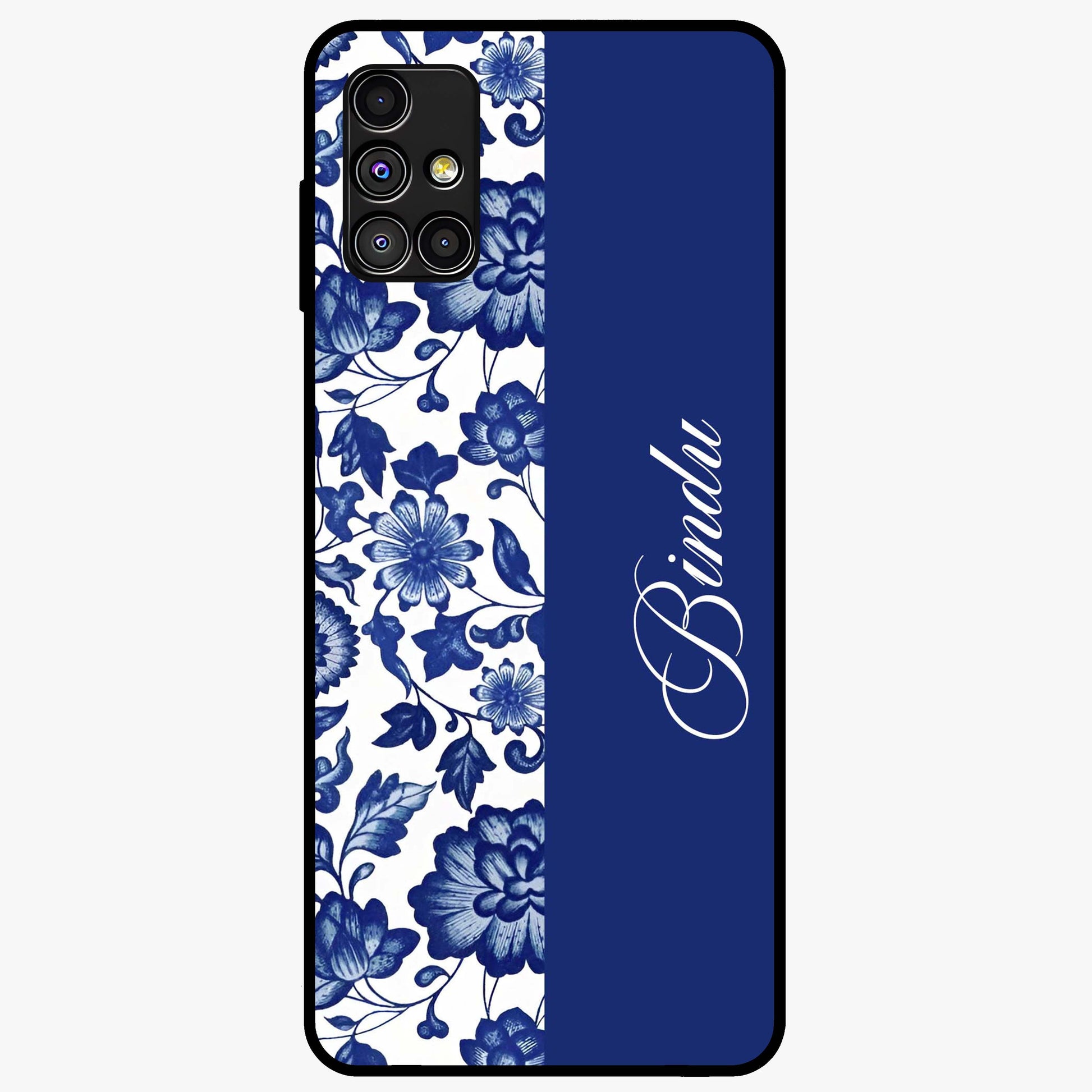 Blue Vintage Floral Pattern Glass Case upright view showcasing timeless floral illustration with vintage inspired style.