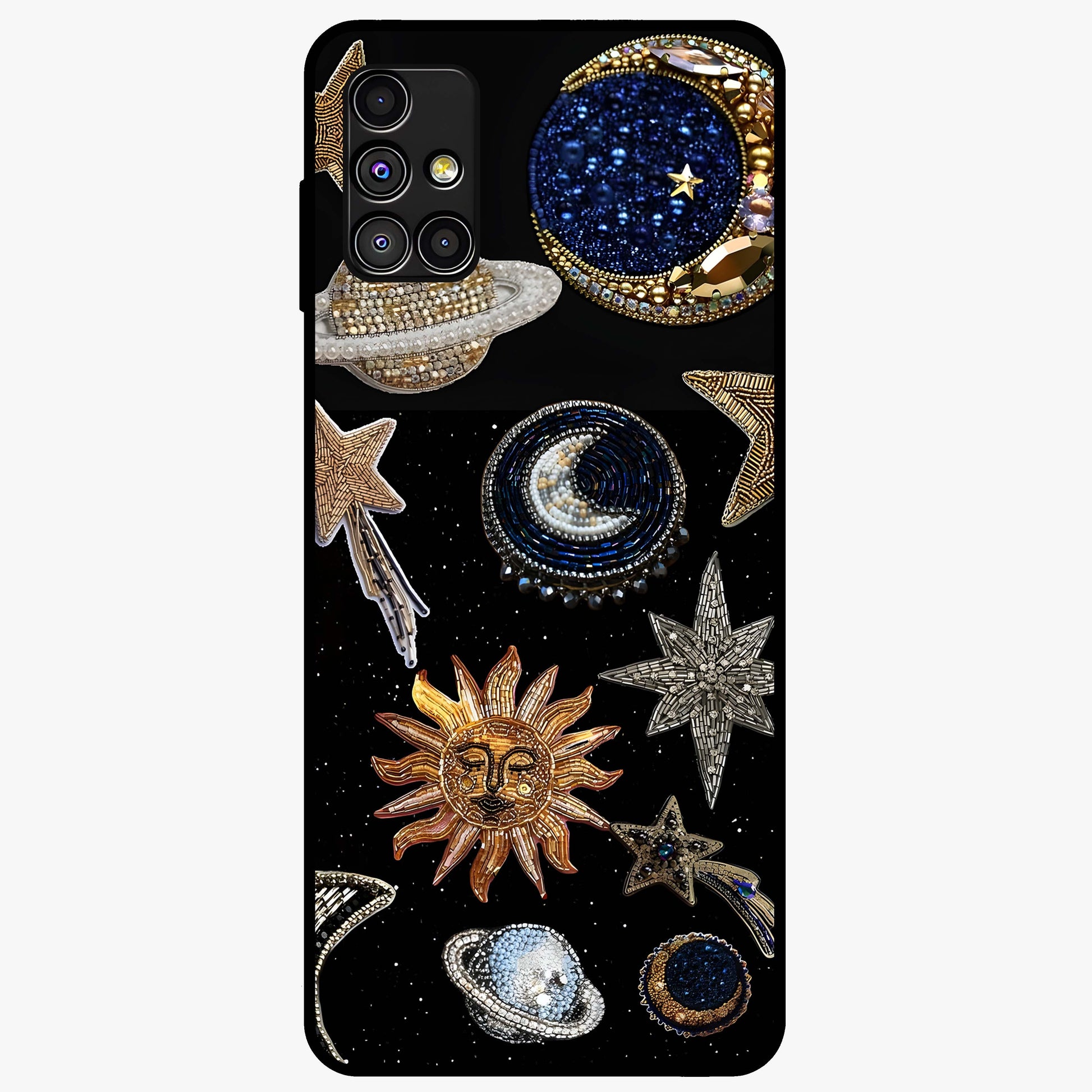 Celestial Gem Constellations Glass Case showing flat back view with sparkling constellation artwork and glossy glass finish.
