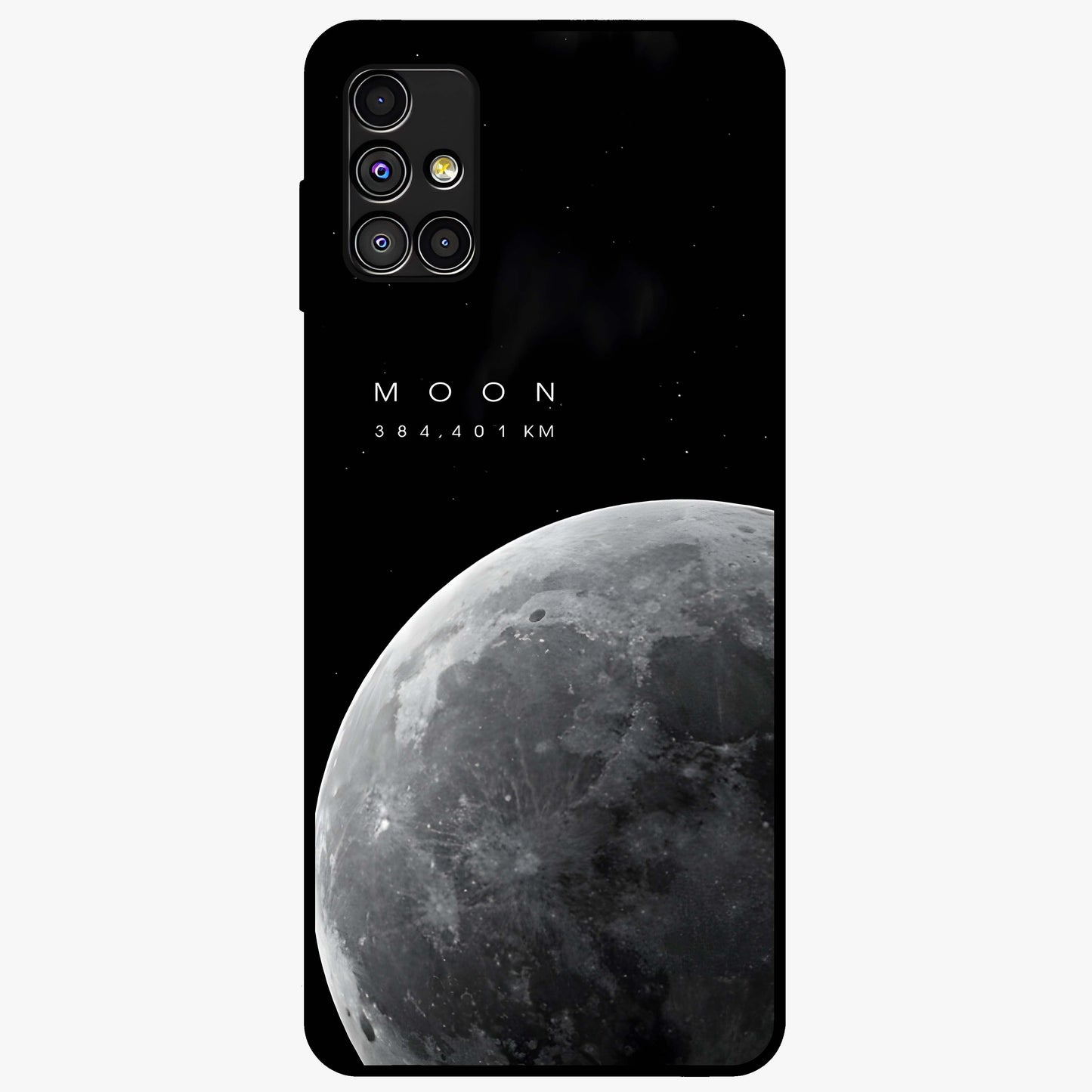 Cosmic Moon Glow Glass Case showing flat back view with glowing moon artwork and glossy glass finish.