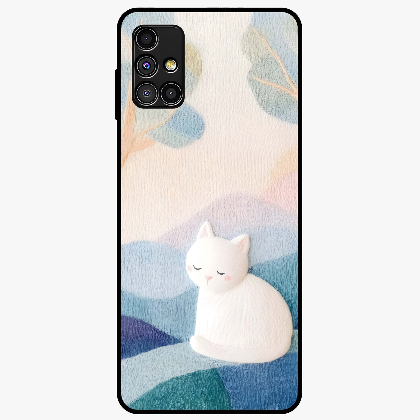 Cotton Dream Cat Glass Case showing flat back view with soft dreamy cat artwork and glossy glass finish.