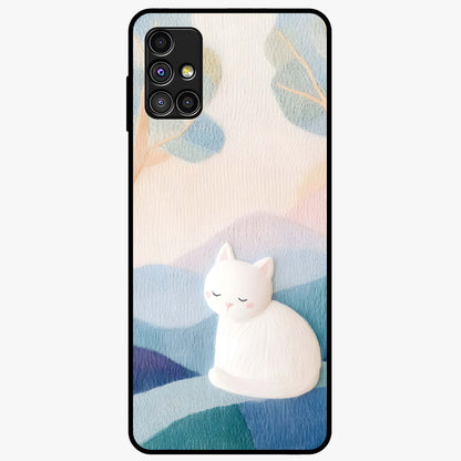Cotton Dream Cat Glass Case showing flat back view with soft dreamy cat artwork and glossy glass finish.