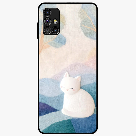Cotton Dream Cat Glass Case showing flat back view with soft dreamy cat artwork and glossy glass finish.
