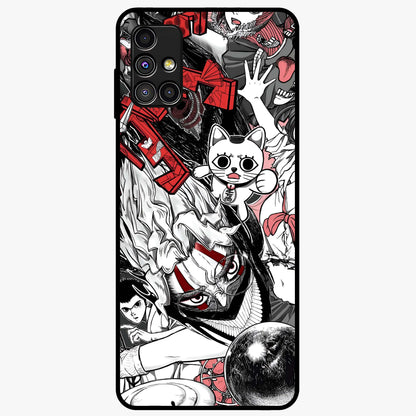 Crimson Chaos Panel Glass Case showing flat back view with bold crimson abstract artwork and glossy glass finish.