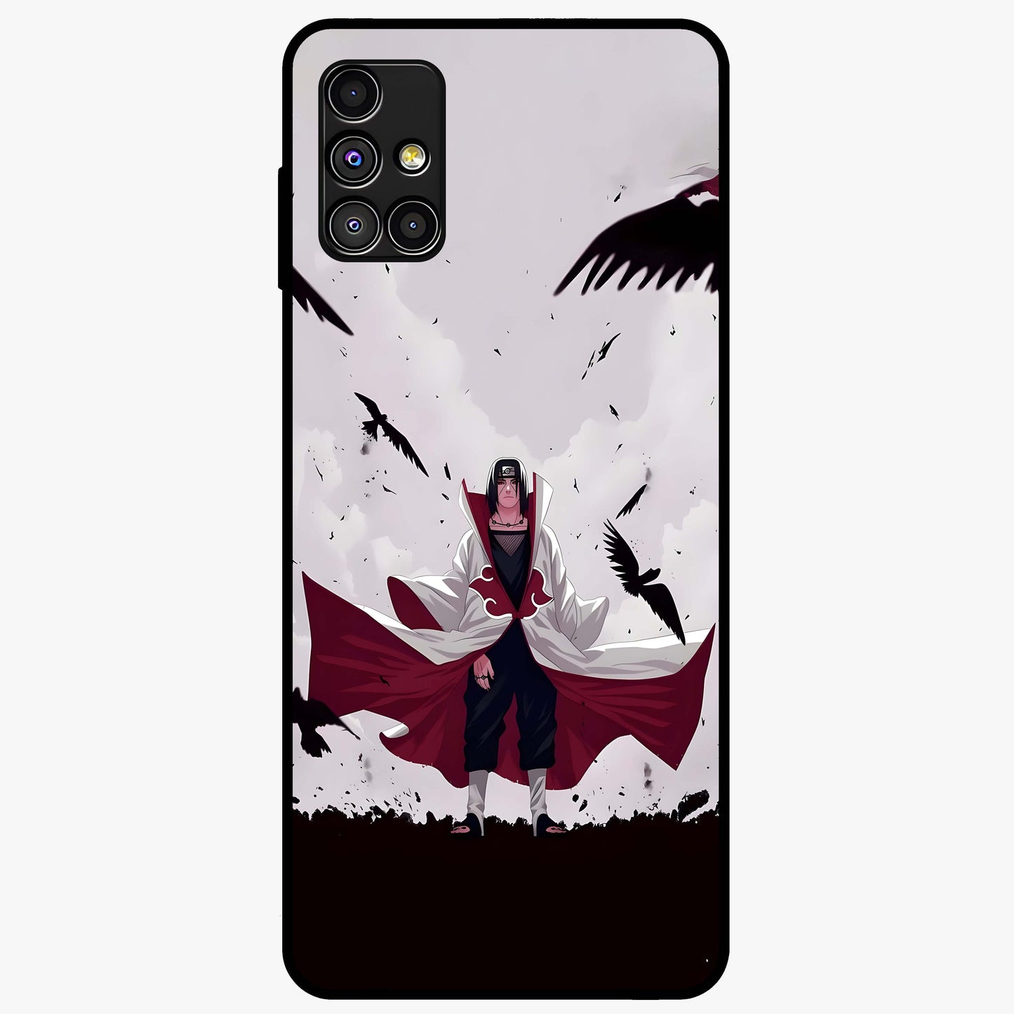 Crimson Crow Ascension Glass Case showing flat back view with mystical crow artwork and glossy glass finish.