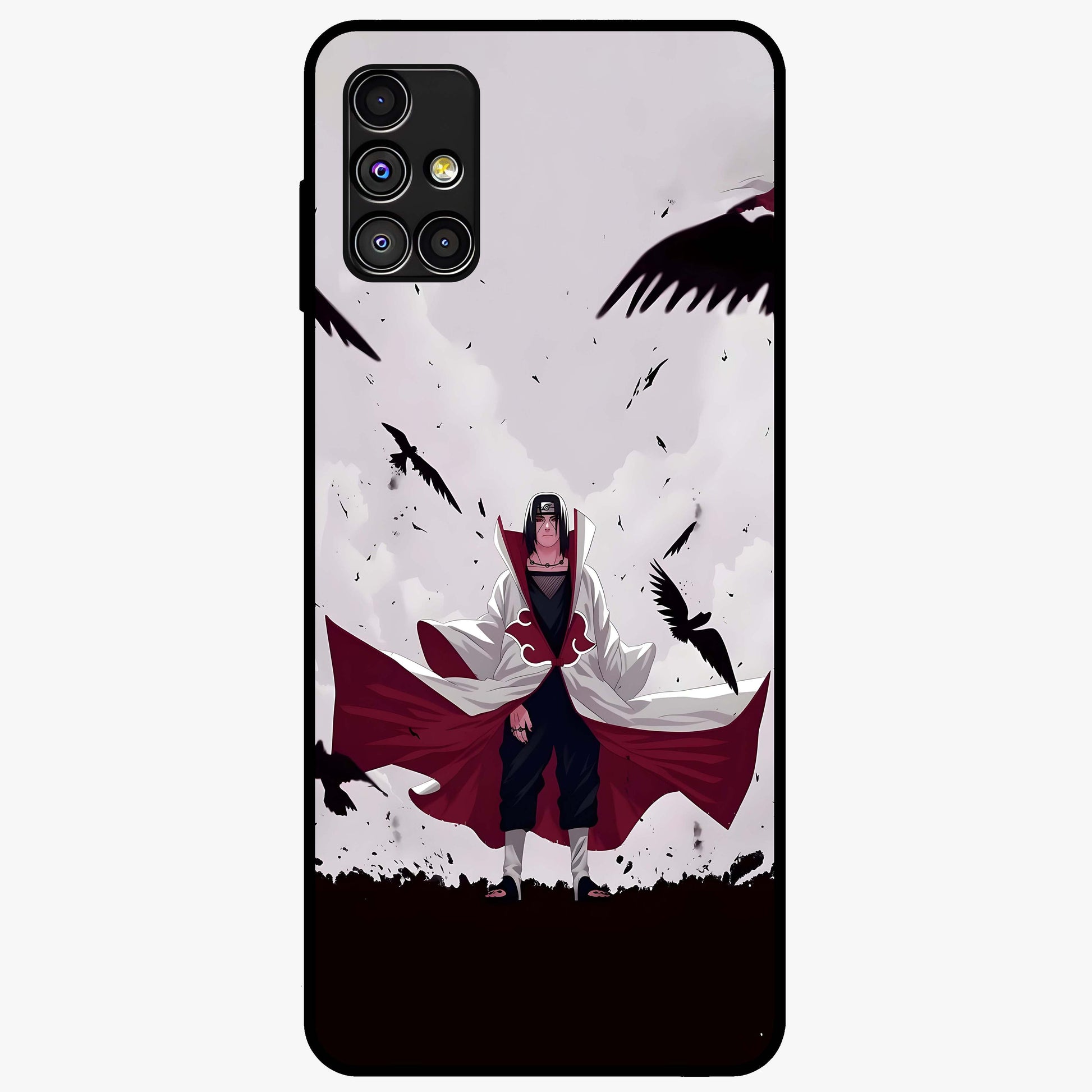 Crimson Crow Ascension Glass Case showing flat back view with mystical crow artwork and glossy glass finish.