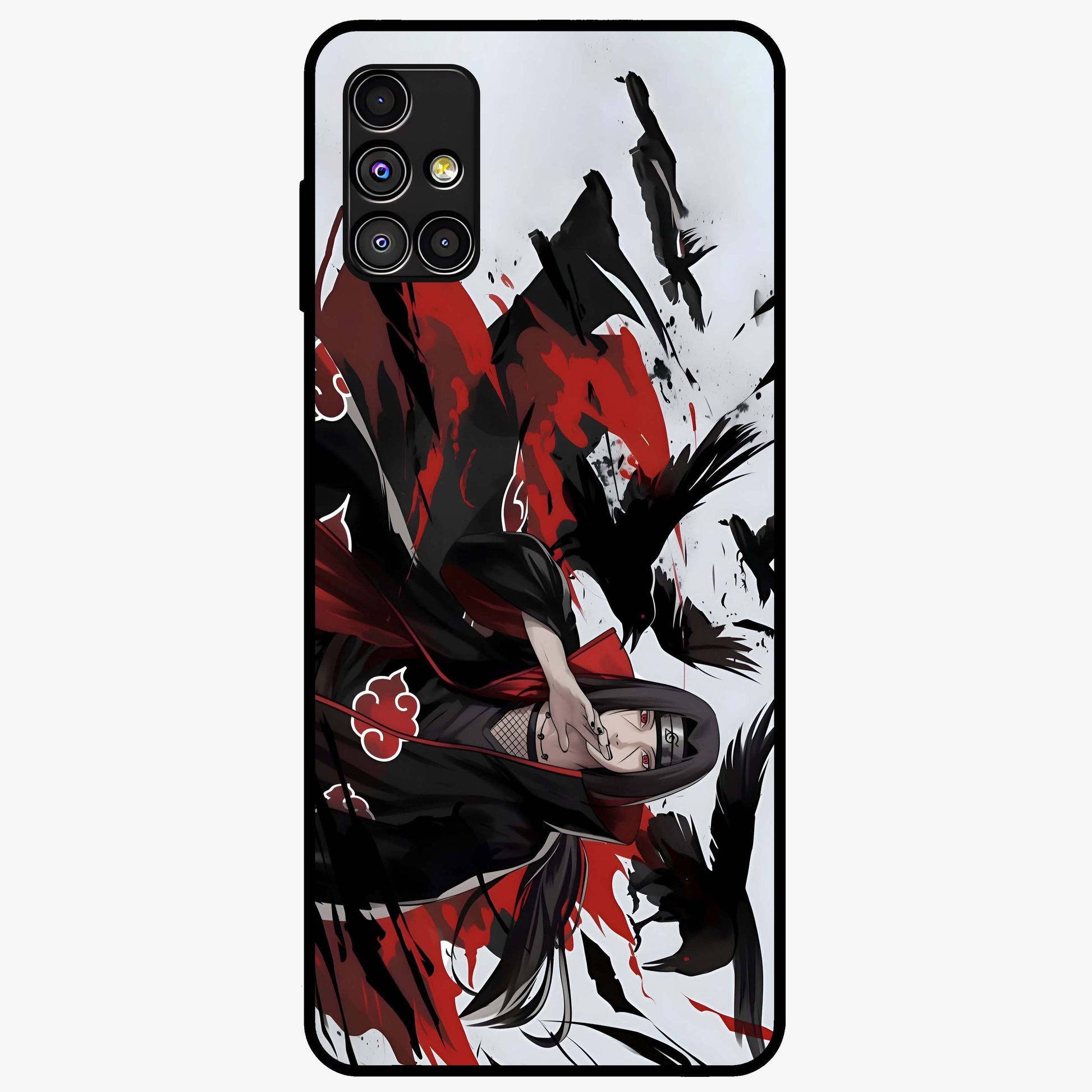 Crimson Crow Illusion Glass Case showing flat back view with artistic crow illusion artwork and glossy glass finish.