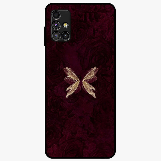 Crimson Fade Butterfly Glass Case showing flat back view with fading butterfly artwork and glossy glass finish.